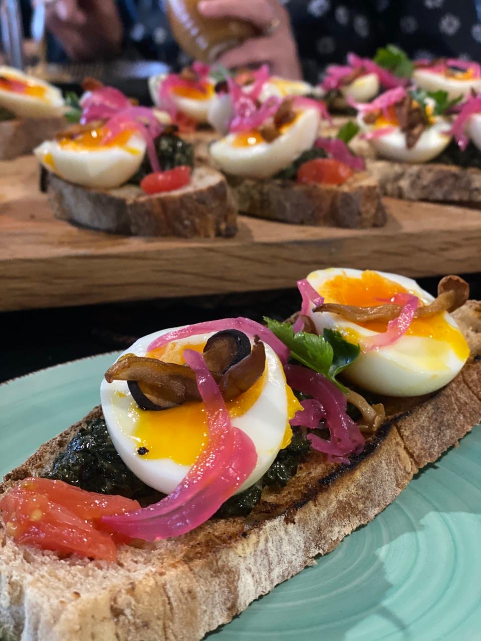 Soft-boiled egg bruschetta starter