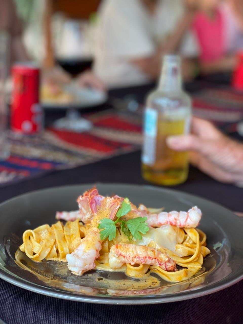 Plated prawn tagliatelle by Chef Reynaud